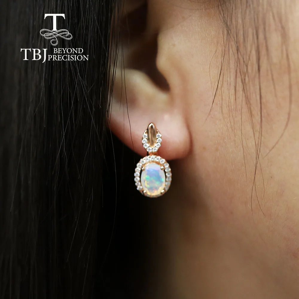 Высокое качество опал застежка серьги, овальная огранка 6*8 мм 1.7ct натуральный драгоценный камень серебро 925 пробы розовый цвет ювелирные изделия tbj продвижение