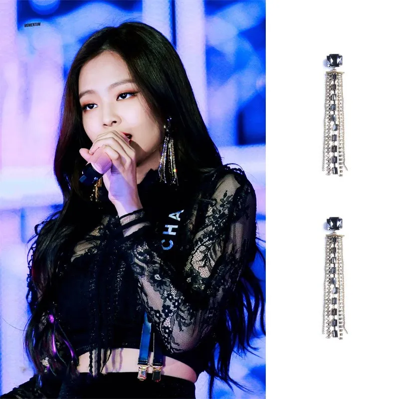 

kpop Korean Celebrity same street fashion Rhinestone Pearl Temperament Pendant Tassel Earrings women long section sexy earrings