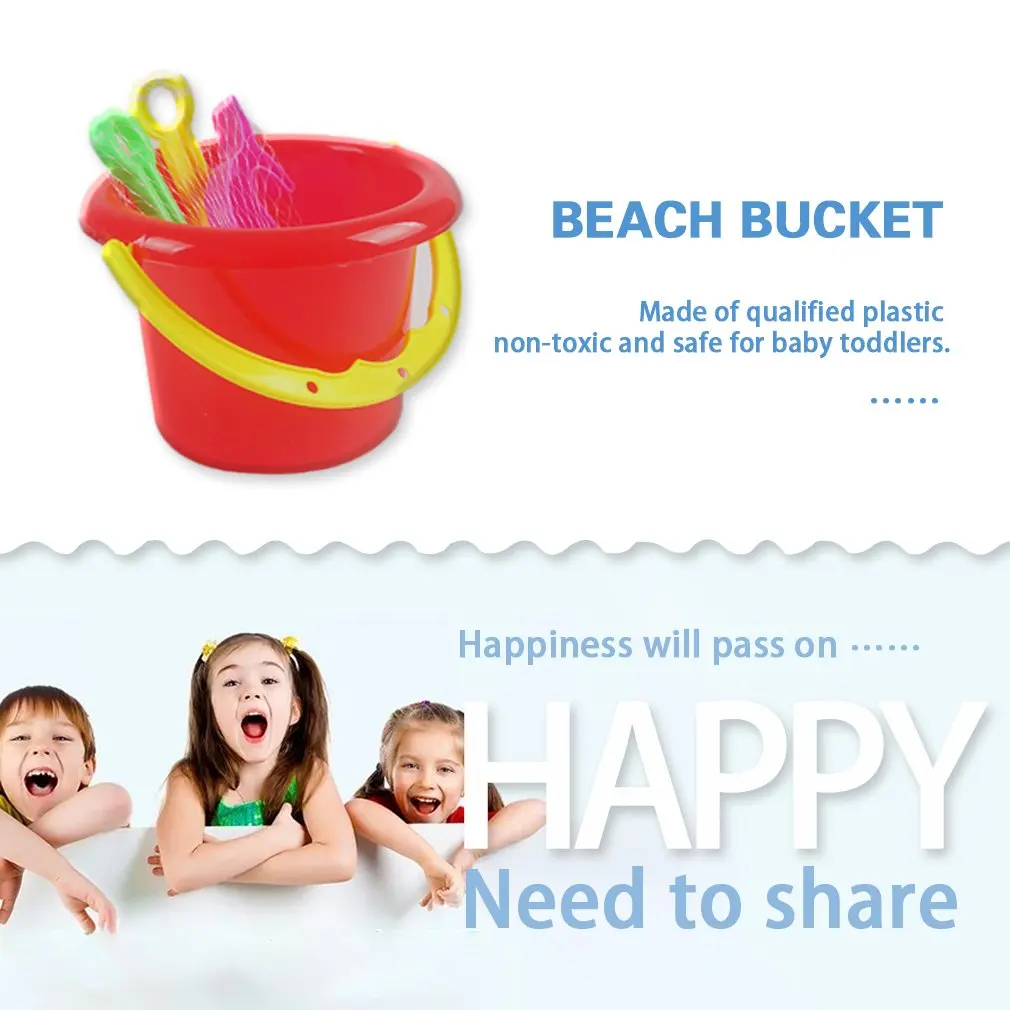 

4pcs Novelty Mini Beach Toys Set Sand Pails Bucket with Shovel Rake Summer Pool Beach Sand Play Toys Gift for Children Kids