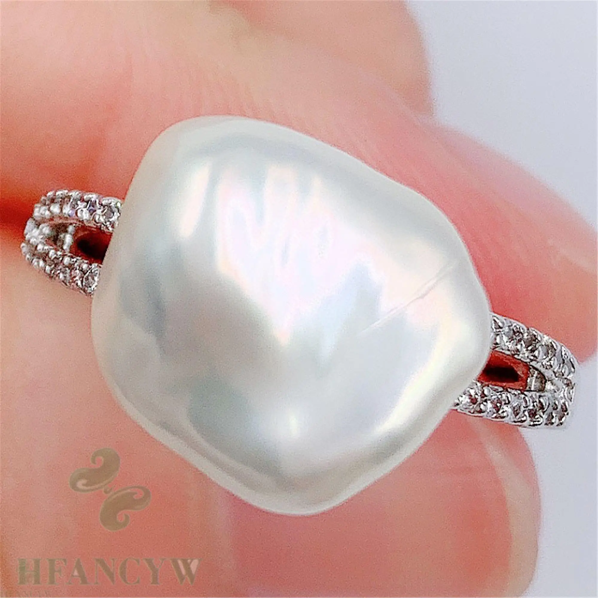 11x12 мм Белое серебряное кольцо с жемчугом в стиле барокко регулируемое