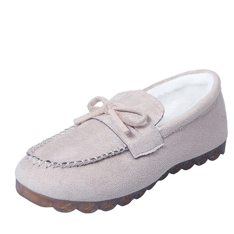 Flat-bottomed Plus Velvet Loafers Women's Autumn and Winter 2021 Round Toe Bow Casual Shoes Lazy Shoes Non-lace Overshoes