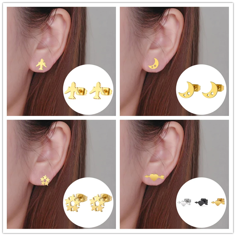 Женские серьги гвоздики в форме самолета Oly2u забавные золотистые стиле панк со