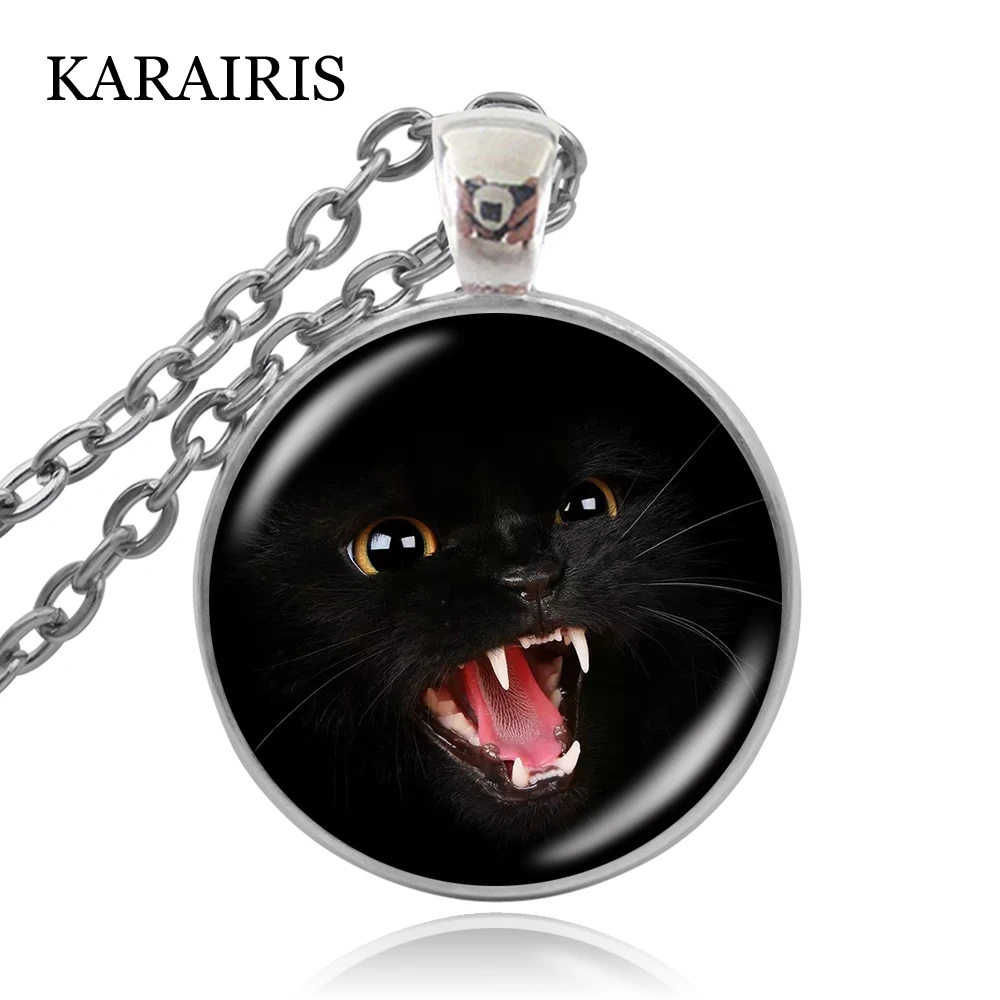 

KARAIRIS New Hot Glass Pendant Round Black Cat Necklace Fashion Man Women Handmade Craft DIY Necklaces Jewelry Accesories 2020
