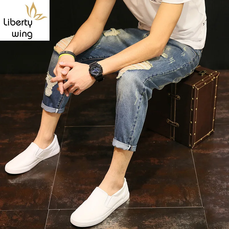 Модные мужские мешковатые рваные джинсы свободного покроя для бега в стиле