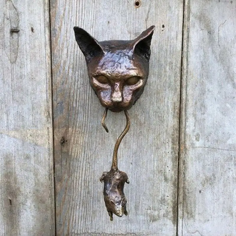 Alcachofa de puerta de gato y rat&oacute;n, adorno de resina de pared, repelente de plagas de hierro fundido marr&oacute;n oxidado, estatua de Metal para proteger las plantas, nuevo-0