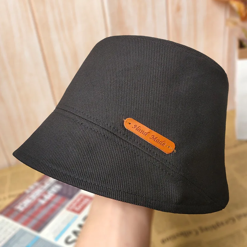 

Women Leather Label Sun Outdoor Bucket Hats For Men Black White Fashion Panama Caps Fishing Spring Summer Cotton Fisherman's Hat