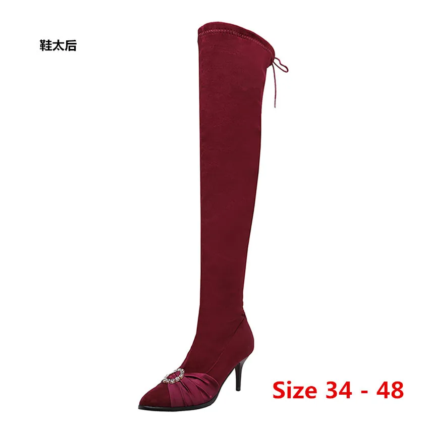 

Женские ботфорты на высоком каблуке 6,5 см, привлекательные осенне-зимние высокие сапоги на высоком каблуке, маленькие и большие размеры 34 - 48