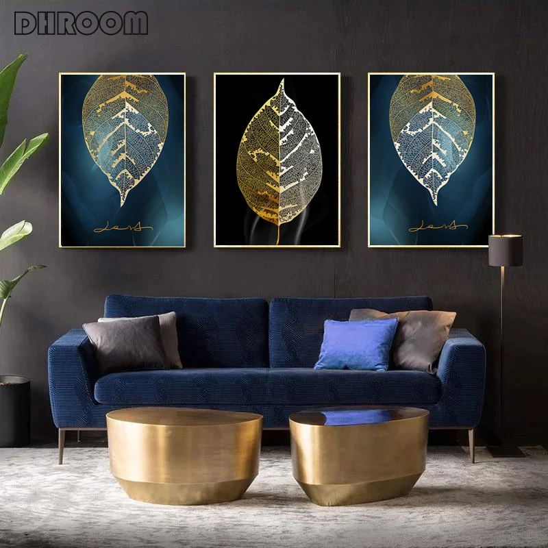 

Golden Leaf Wall Art Modern Minimalist Poster Abstract Canvas Prints Painting Nordic Living Room Decorative Pictures Home Decor