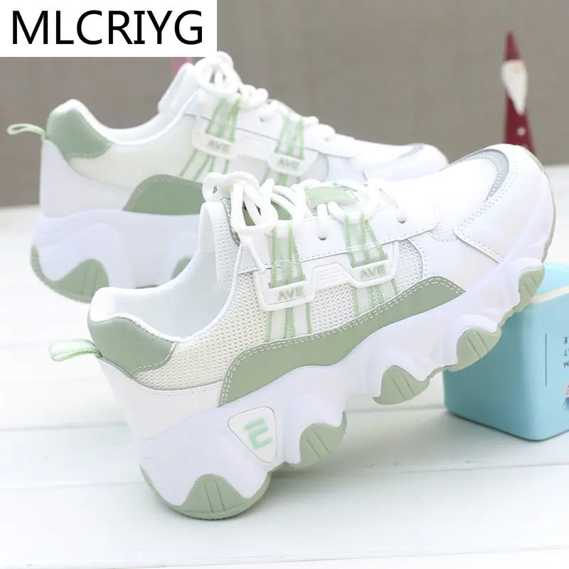 

2021 модная женская обувь, весенние женские удобные кроссовки на платформе со шнуровкой, дышащая сетчатая повседневная обувь