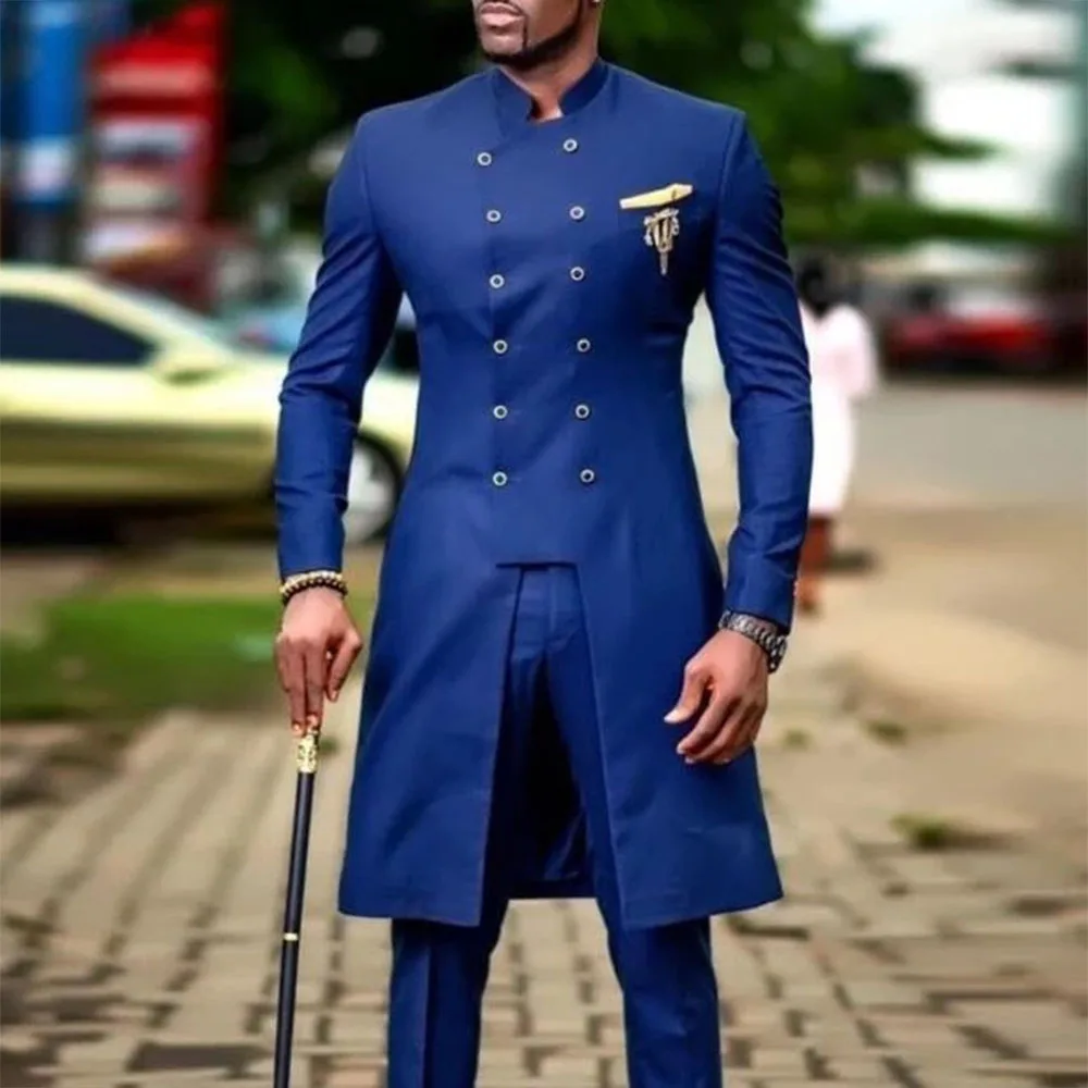 Men Suits Dubai African Long Coat With Pants Formal Blazers Custom Made Double Breasted Jacket Slim Fit Ternos Tuxedo