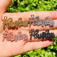 5pcs flawless word charm for girl bracelet making women necklace pendant bling cubic zirconia pave handmade craft jewelry supply