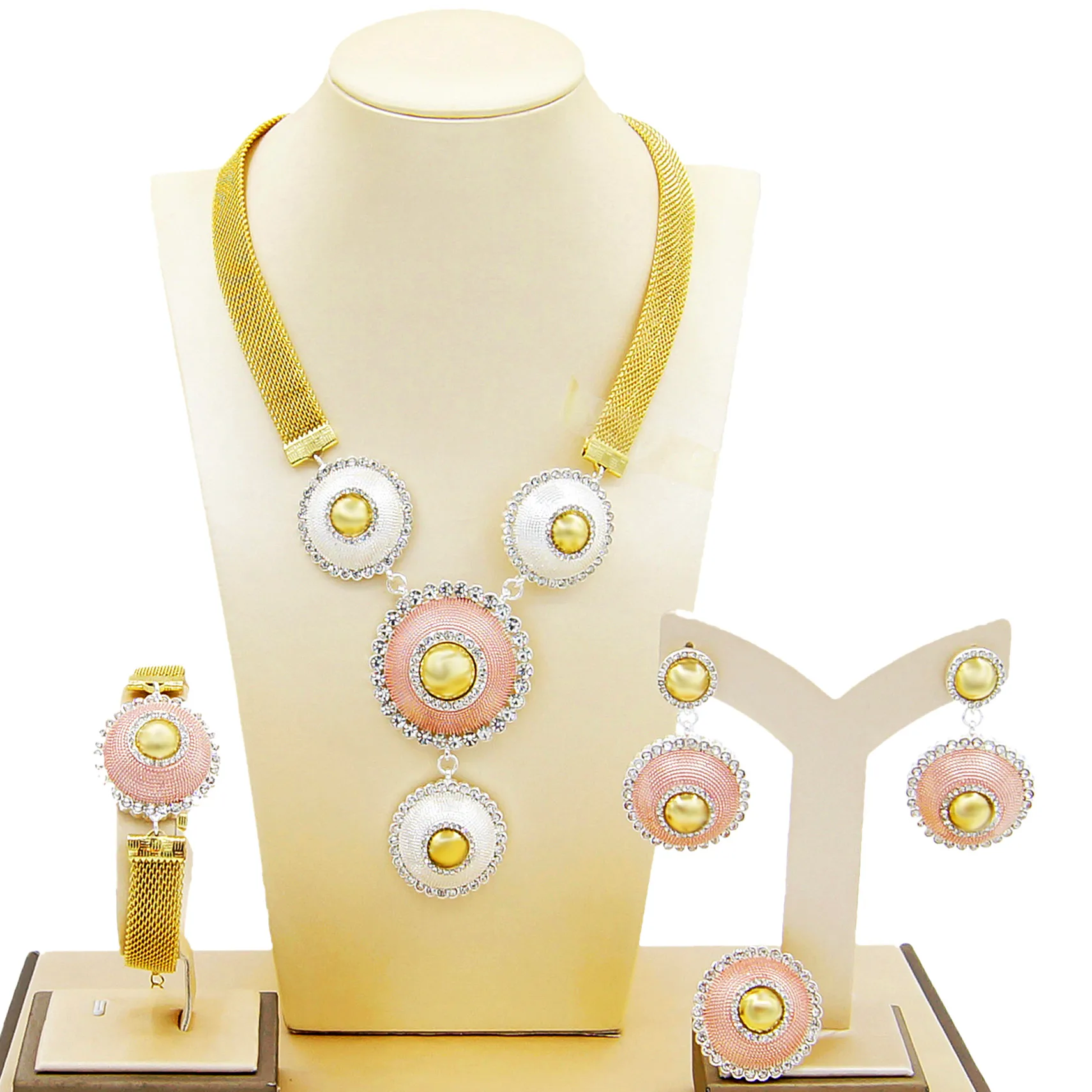 Yulaili модное Золотое триколор ожерелье серьги браслет кольцо для женщин вечерние