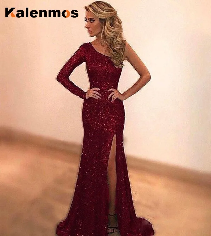 Сексуальные вечерние женские платья без бретелек с одним плечом блестками