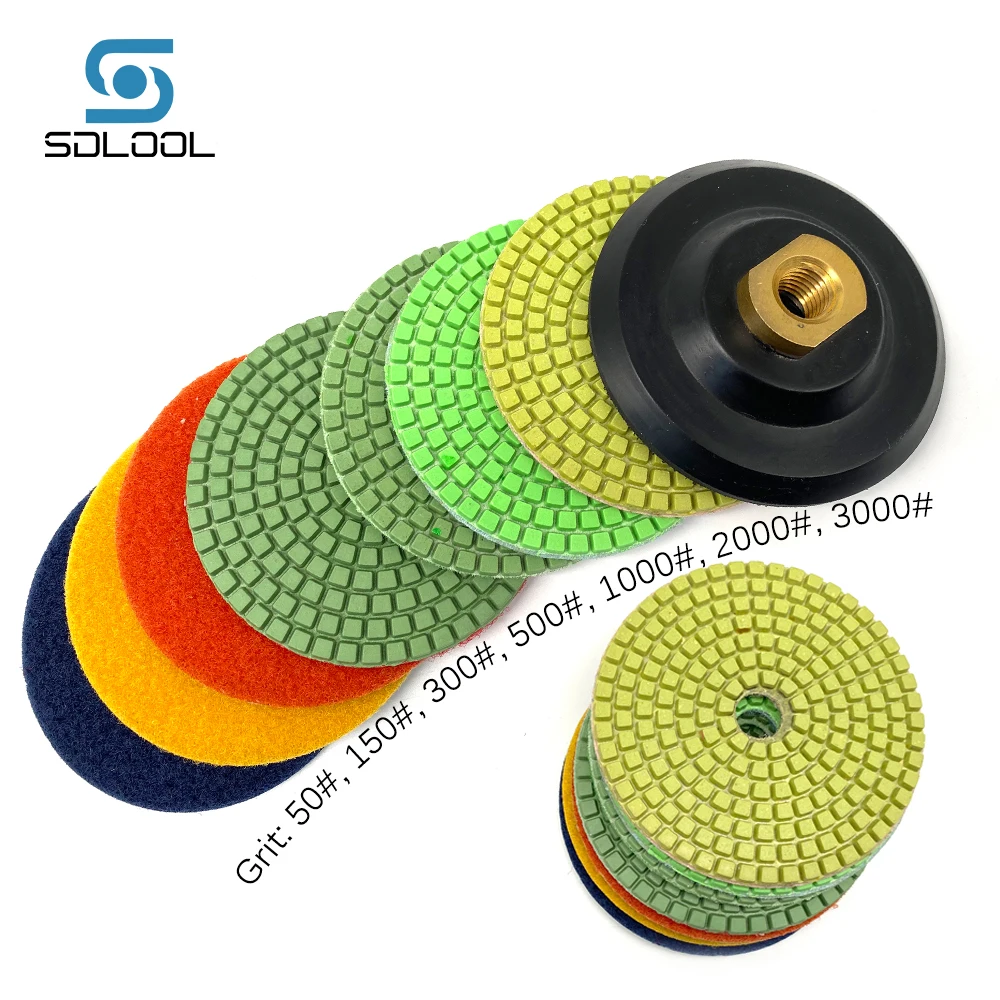 

7pcs 4inch 100mm Diamond Polishing Pad Dry/Wet Sanding Pad with Rubber Backer Abrasive Pad for Marble Granite