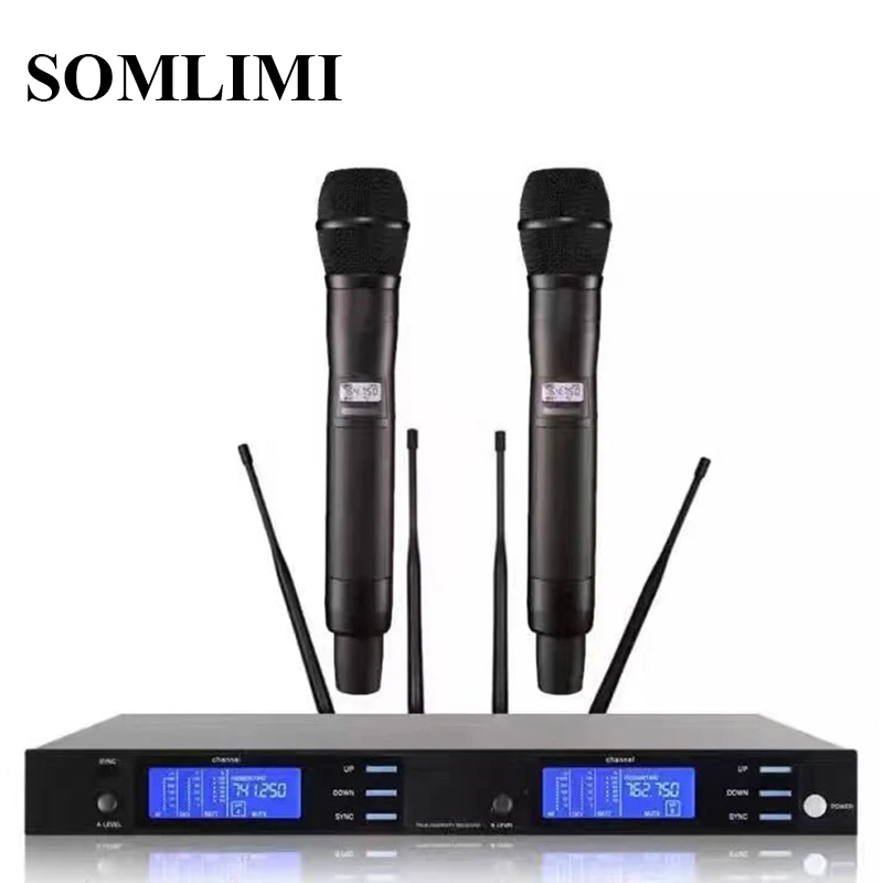 

SOM Kalaoke Stage Performance Wedding Home KTV AXT200D Professional Dual Wireless Microphone System Super cardioid High quality