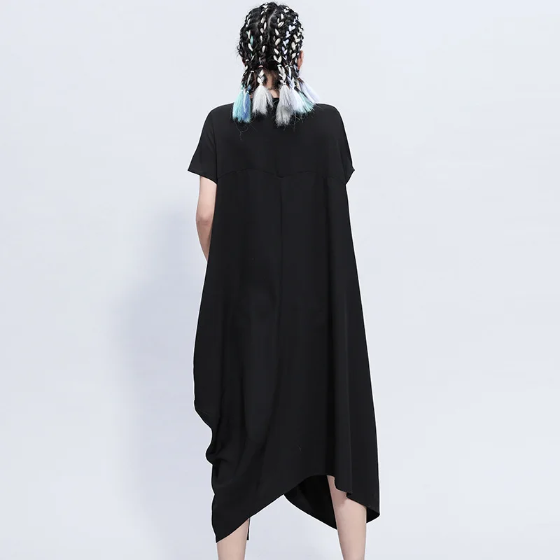 Женское длинное платье в стиле Харадзюку черное повседневное свободное с