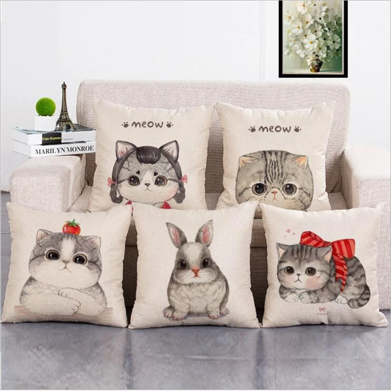 Милая мультяшная Подушка кошка кролик хлопок льняная подушка белье супер мягкая