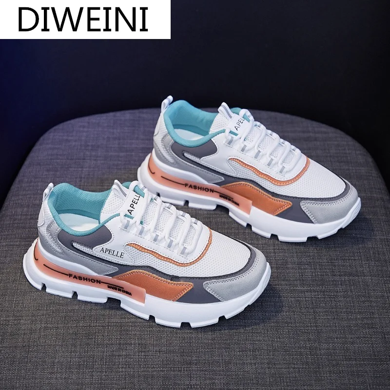 

Spring 2021 New Women's Lace-up Sneakers Comfortable Thick-soled Increased Color Matching Shoes Casual Women's Vulcanized Shoes