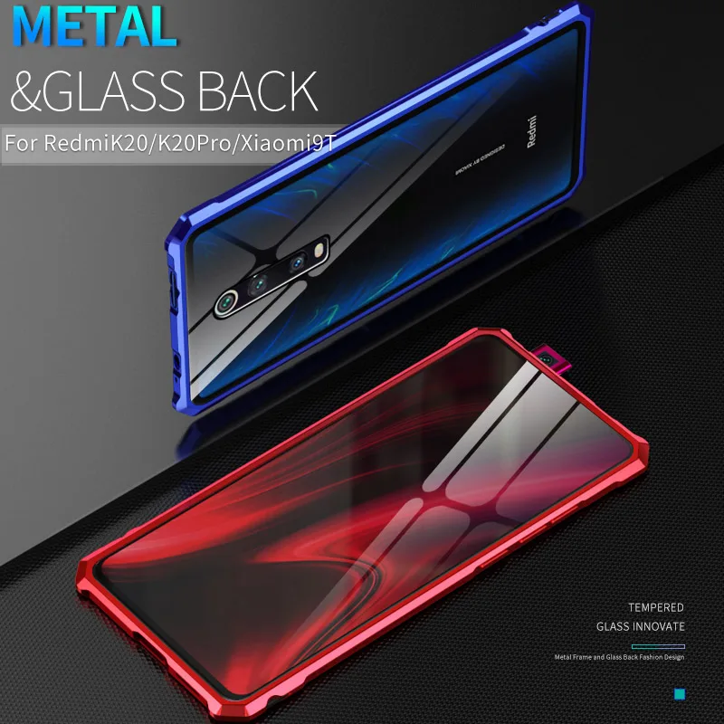 For Xiaomi mi 9T Redmi K20 Pro Case Cover Luxury Aluminum Metal Frame Hard Clear Tempered Glass mi9t Capa |