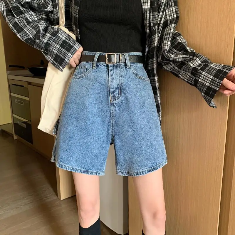 

Womens Shorts Summer New Korean Style High Waist Shorts Loose Straight Wide Leg Jeans Shorts for Women