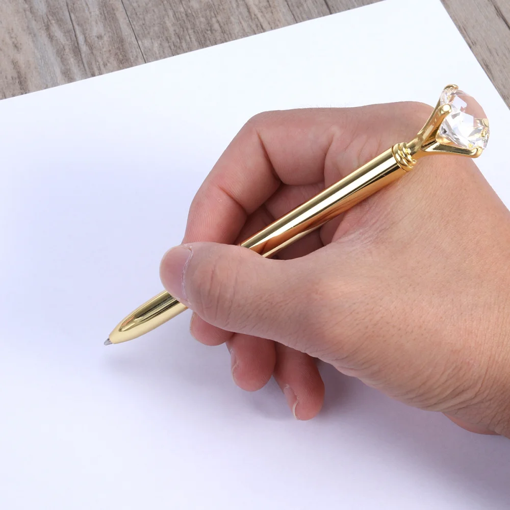 

3Pcs Pen with Big Diamond Crystal Metal Ballpoint Pen School Office Supplies (Rose Gold)