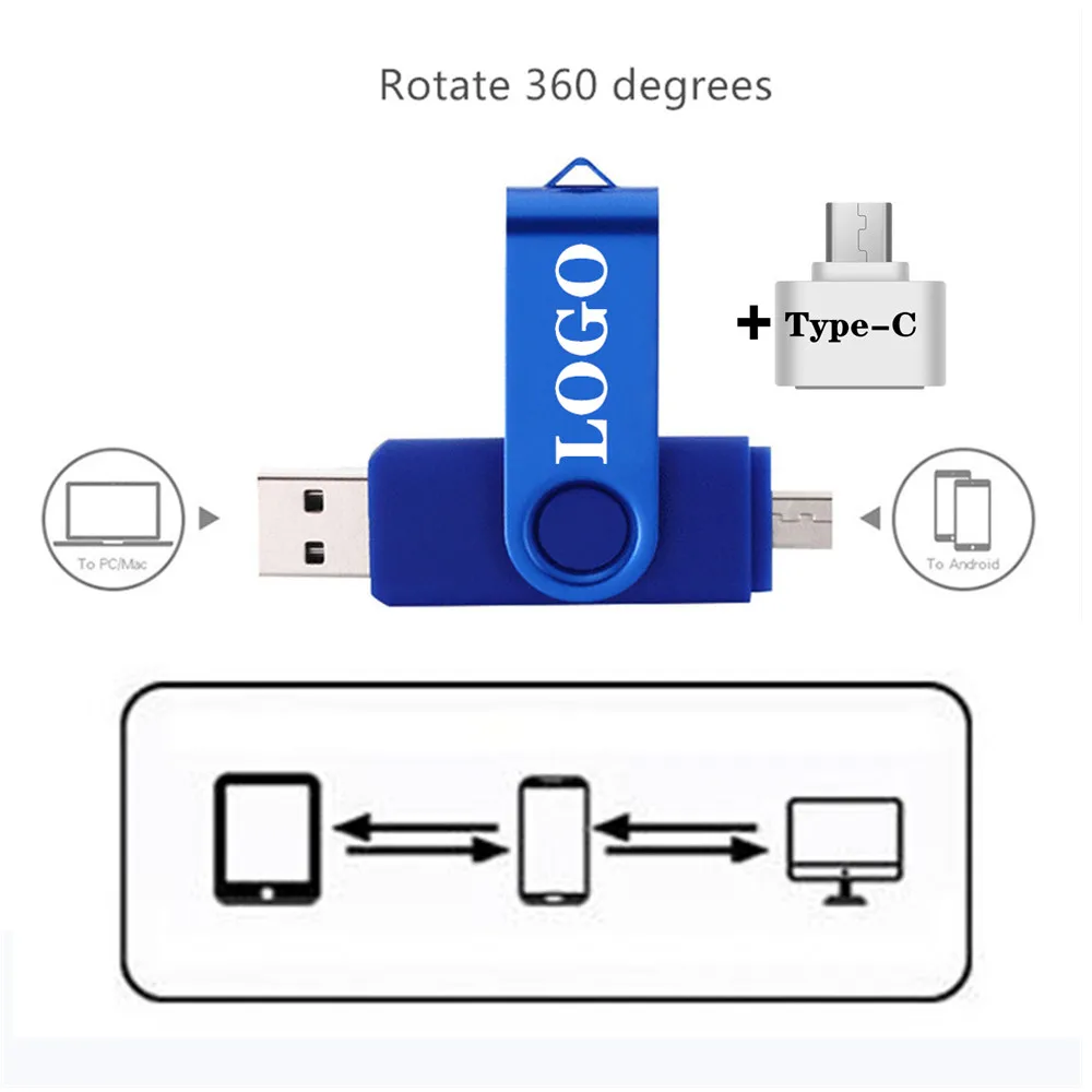 Spin Metal OTG 3 IN 1 Type-c Usb Flash Drive 4G Pen Drive 64GB Usb Flash Memory Card 8GB 64GB Pendrive 32G Memory Stick U Disk