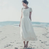 2015 new boho beach wedding dresses laure de sagazan with short sleeve a line charming bridal gowns made in china custom made