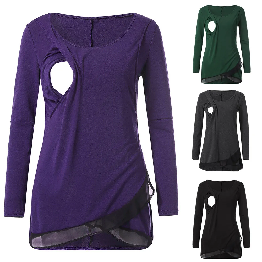 

Maternity Blouse Women Loose maternity nursing tops long sleevs coton Winner Breastfeeding Asymmetrical Chiffon Clothes Y1212