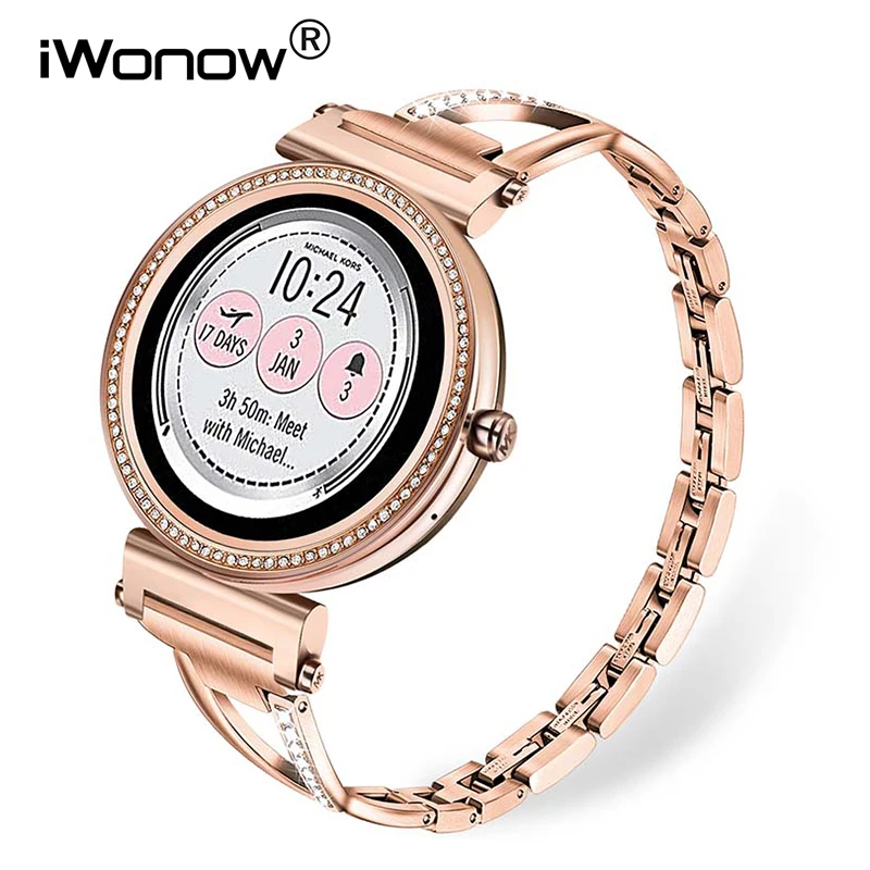 Stainless Steel + Diamond Watchband for Michael Kors (MK) Women's Access Sofie / Sofie HR / Runway Smart Watch Band Wrist Strap