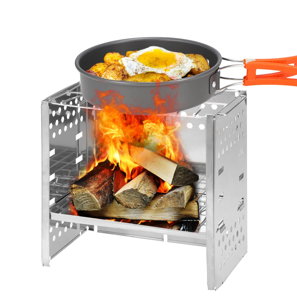 

Camping Stove BBQ Cooker Folding Stainless Steel Backpacking Stove Wood Stove Burner Outdoor Picnic Cook