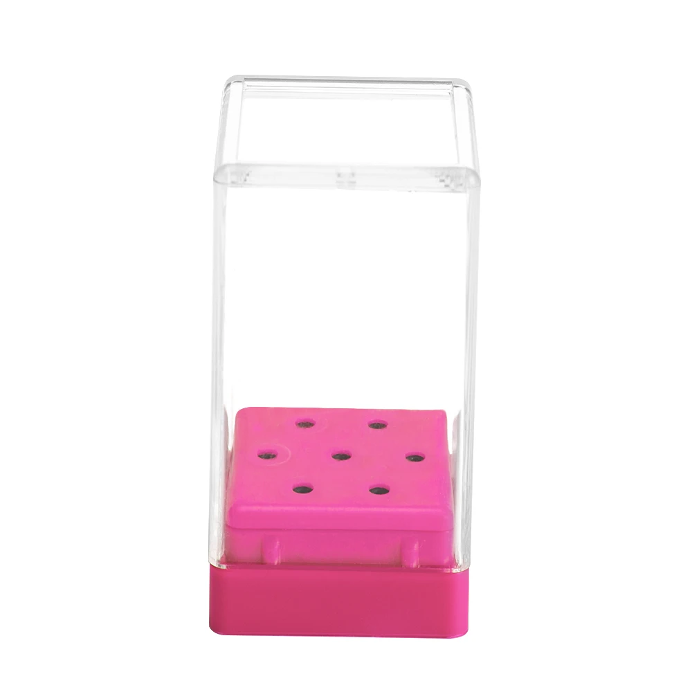 PINK 20 слотов прозрачный пластиковый ящик для хранения сверл для ногтей держатель файлов Стенд Дисплей Чехол Органайзер акриловый маникюр - Цвет: PINK