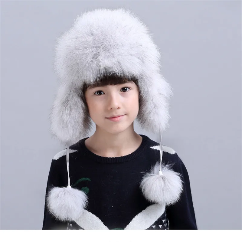 

2019 Best Quality Natural Fox Fur Hat With Winter Linling Warm Fur Hat Children's Russian Cap