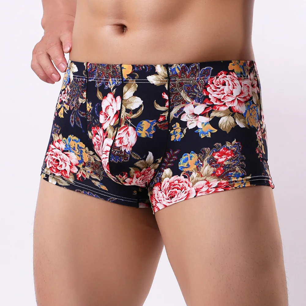 

New Brand Boxer Men Cueca Flower Print Boxer Shorts Bulge Pouch Underpants Gay Underwear Mens Underwear Boxers Mens Knickers