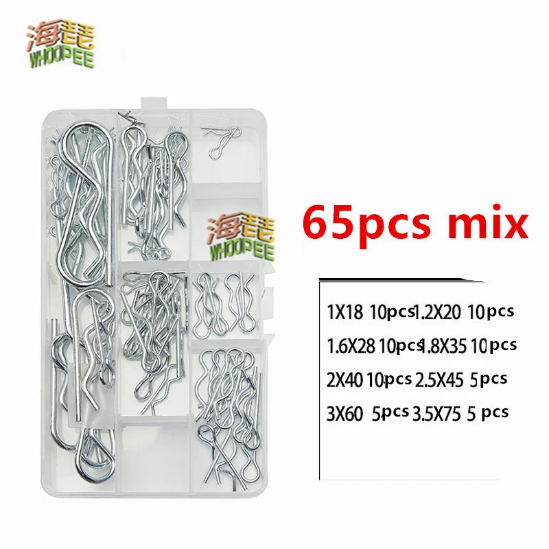

65pcs M1 M1.2 M1.6 M1.8 M2 M2.5 M3 M3.5 Steel R Type Spring Cotter Pin Wave Shape Split Clip Clamp Hair Tractor Pin for Car kit
