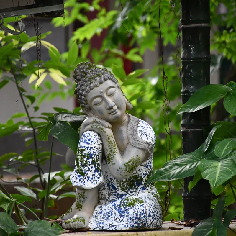 Садовое украшение двора из оксида магния ретро-Будда Спящая на коленях