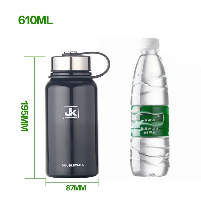 610ml Blcak Логотип нержавеющая сталь на заказ вакуумная фляга термобутылка двухслойные термосы чашка для бутылок с водой Спортивная уличная шейкер кружка - Цвет: 610ml Blcak