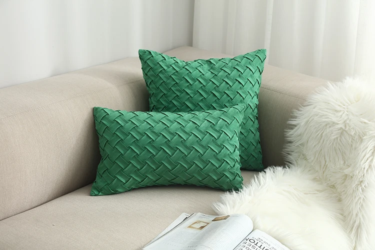 Blue Cushion Cover Soft Faux Suede Home Decorative Navy Pillow Cover Woven Pattern Green 45x45cm/30x50cm