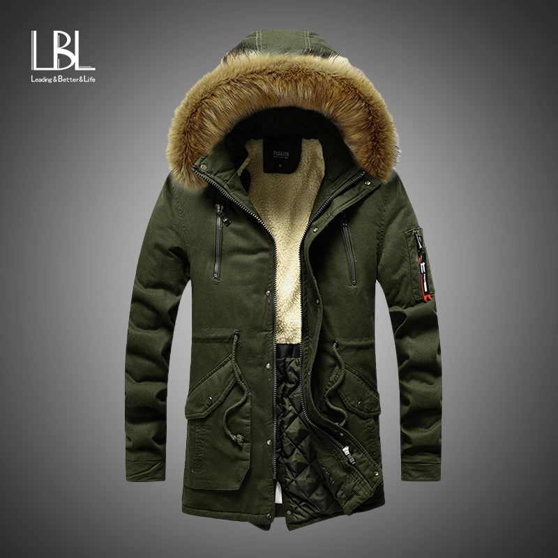Мужская уличная куртка с капюшоном длинная парка меховым воротником теплая