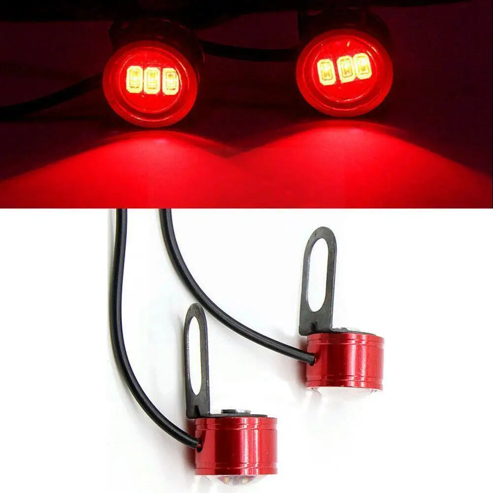 

2× DC 12V Motorcycle Rearview Mirror Eagle Eye Flash Night Signal Waterproof LED Lights 3 DRL Light Red Aluminum Safety S0C2