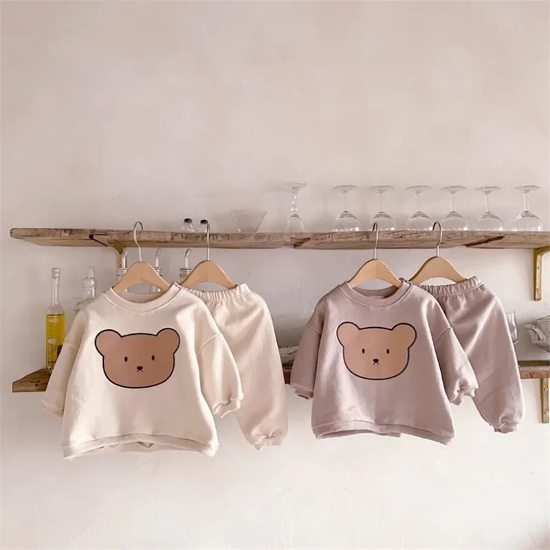 

Baby Girls Boys Suit Sets Clothing Infant Boys and Girls Baby Cartoon Big Bear Head Printing Casual Sweatshirt with Pants 2 Pcs