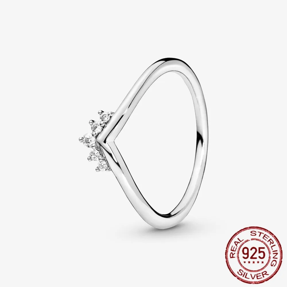 

Classic 100% 925 Sterling Silver Crown Wishing Bone Ring Sparkling CZ Rings for Women Engagement Jewelry Anniversar Party