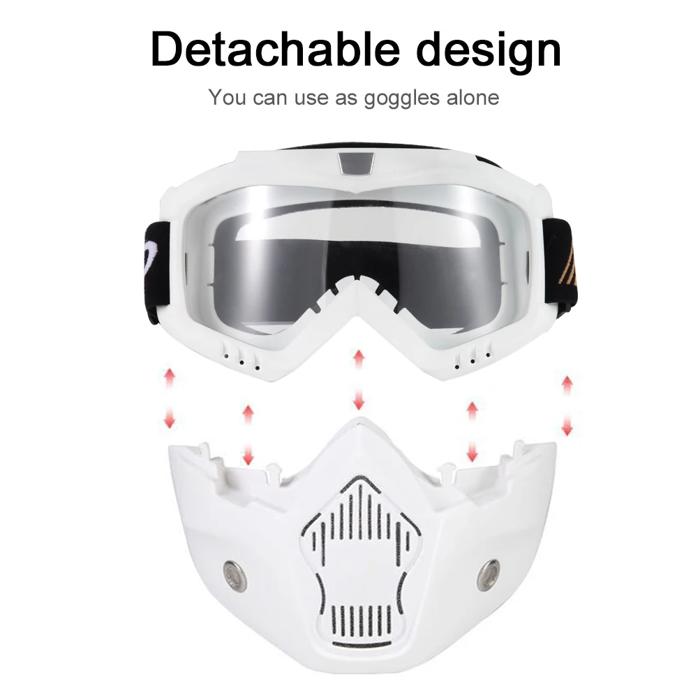 

Mortorcycle Mask Detachable Goggles and Mouth Filter for Open Face Helmet Motocross Ski Snowboard
