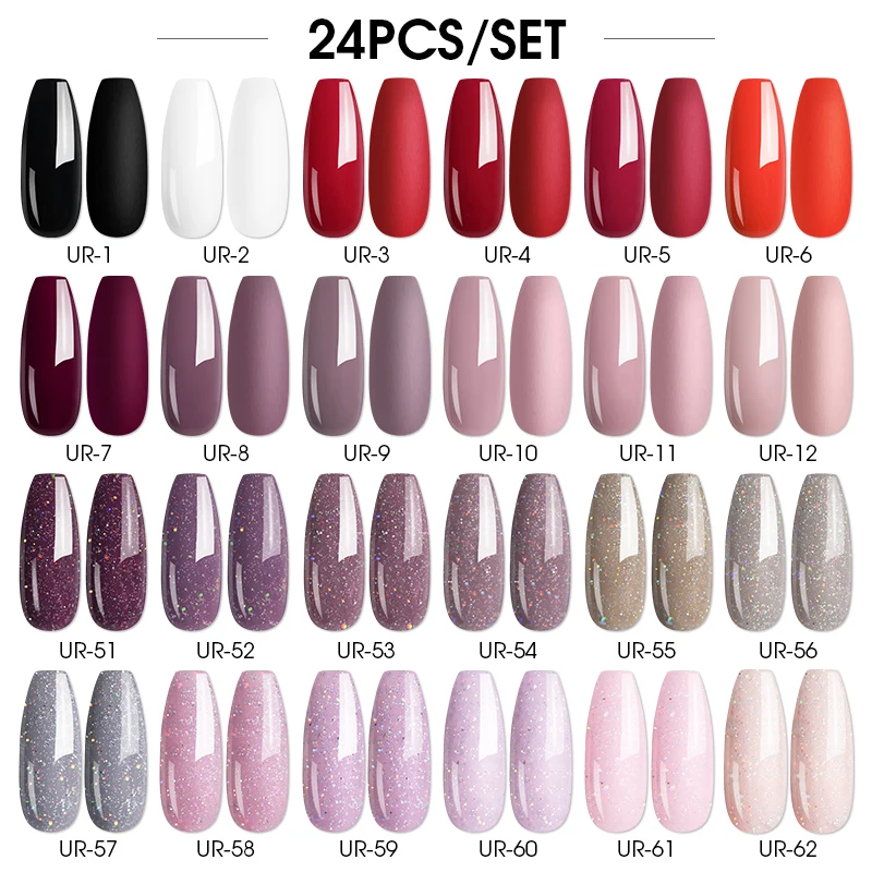 

UR SUGAR 24pcs Gel Nail Polish Set Kit Semi Permanent UV Hybrid Varnish for Manicures Glitter Nails Art Gel Polish Set