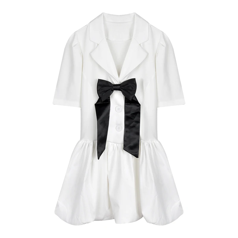 

White Summer Dress 2021 New Fashion Robe Femme Bow Short Sleeve Dresses Women Casual Sundress Mini Suit Dress Korean Fashion