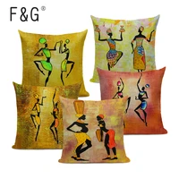 fg handpainted african art painting cushion cover african women decorative pillowcases linen pillows cover for home decor