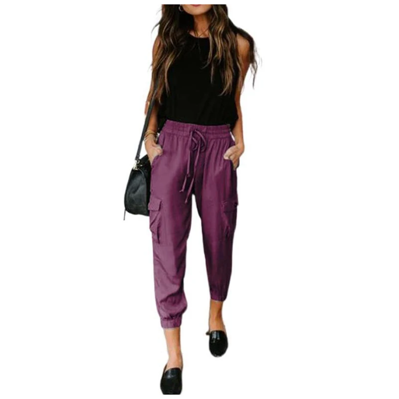 

Solid Color Loose Slacks Pocket Drawstring Leggings Women's Pencil pants Spring Summer Casual Trousers