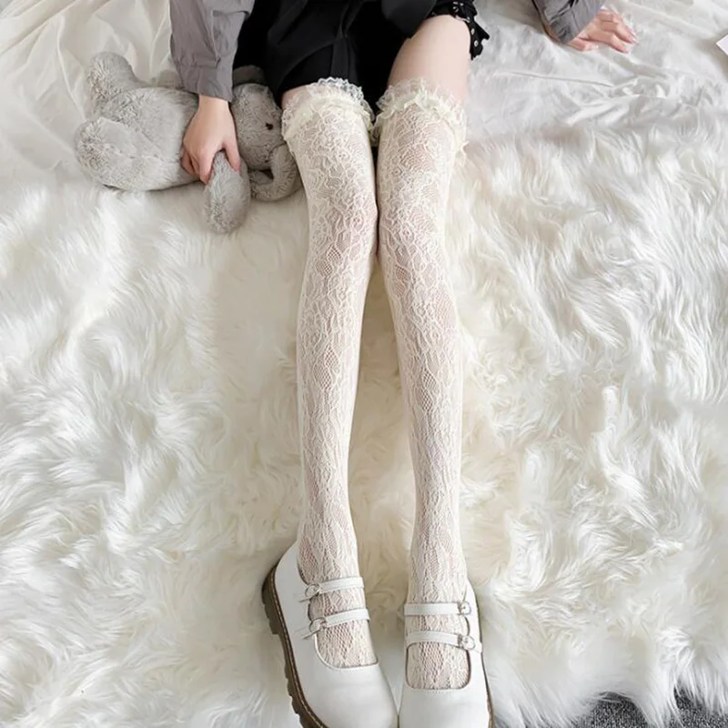 

Lolita Lace Stockings Women Transparent Over Knee Socks Thigh Jk Long Stocking Female Pantyhose Dress Calcetine Medias