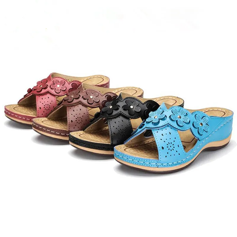 

Fashion The New Flower Summer Outside Slides Wedges Solid Med (3cm-5cm) Leisure Thick Bottom High Quality Sandy Beach Round Head