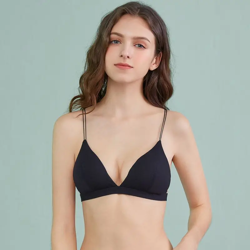 Бесшовный простой бюстгальтер на бретельках в французском стиле треугольный с