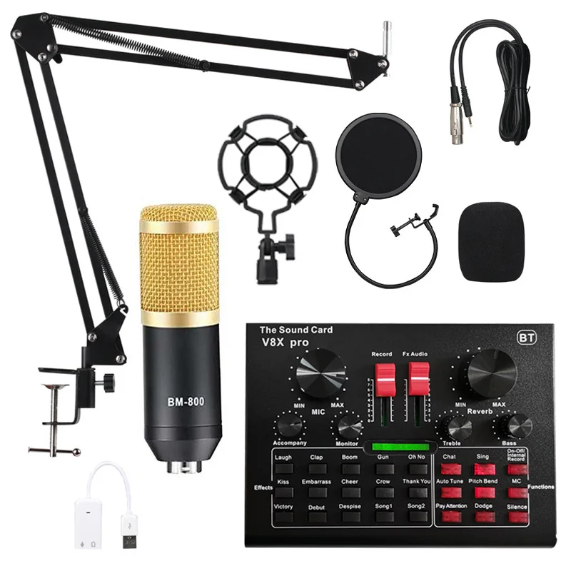 

BM800 Microphone Sound Card pc Game Live Streaming dj Condenser Stand USB BT 5.0 karaoke Studio Recording Professional V8 V9